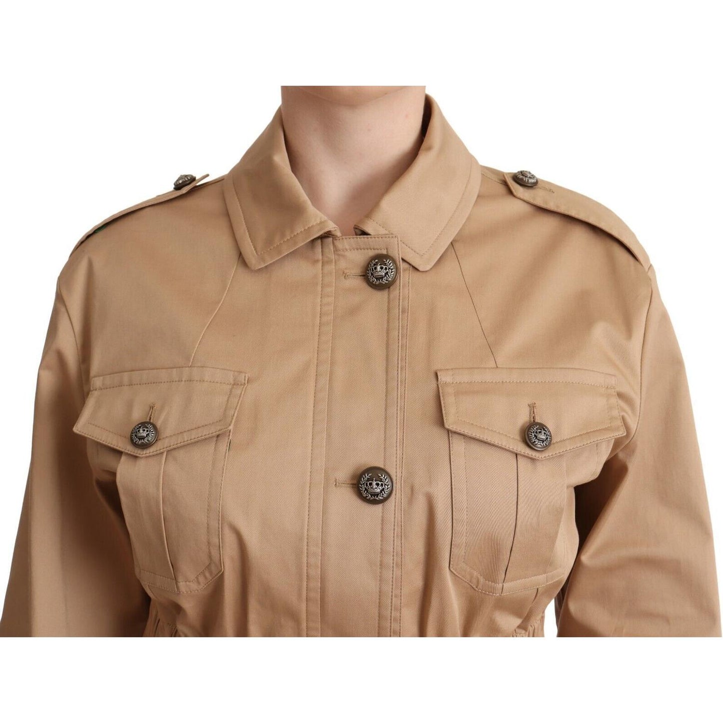 Dolce & Gabbana Chic Beige Button Down Coat with Embellishments WOMAN COATS & JACKETS Dolce & Gabbana Rosy Brown