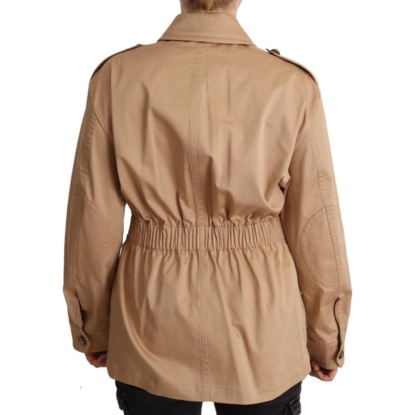 Dolce & Gabbana Chic Beige Button Down Coat with Embellishments WOMAN COATS & JACKETS Dolce & Gabbana Rosy Brown