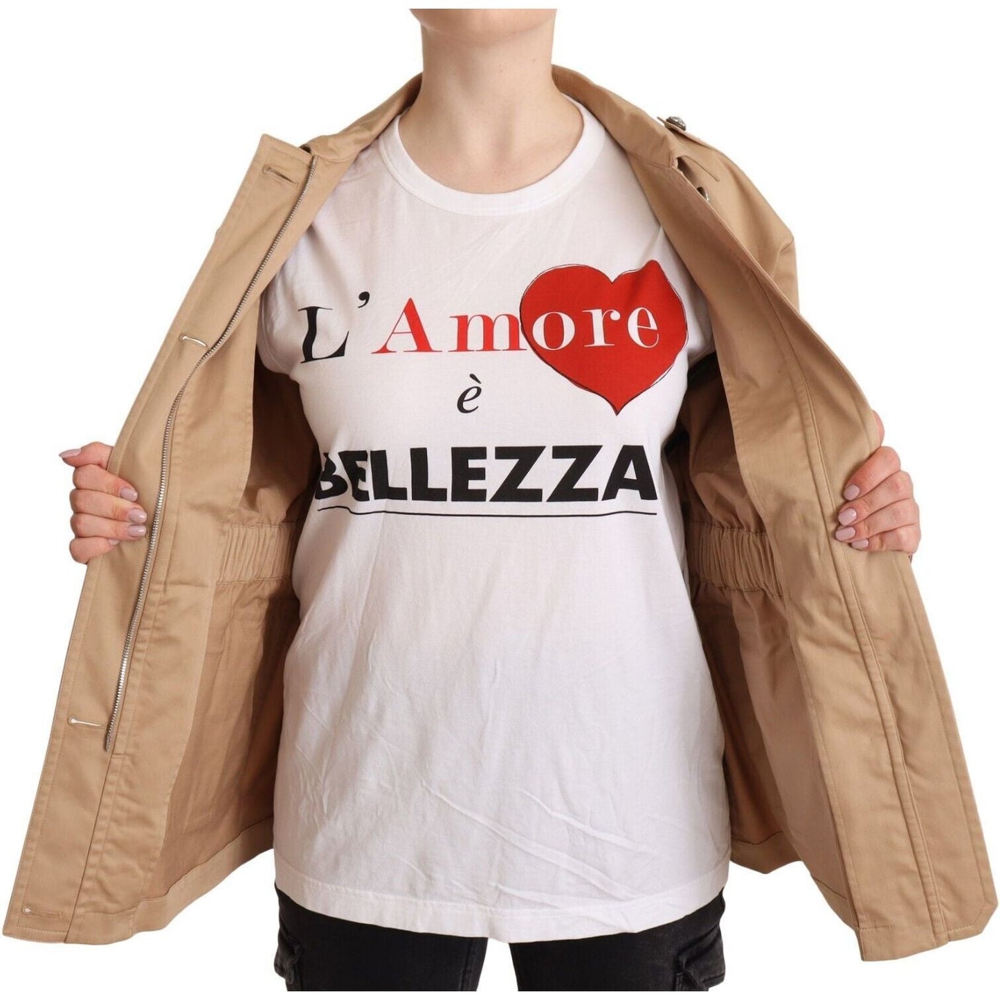 Dolce & Gabbana Chic Beige Button Down Coat with Embellishments WOMAN COATS & JACKETS Dolce & Gabbana Rosy Brown
