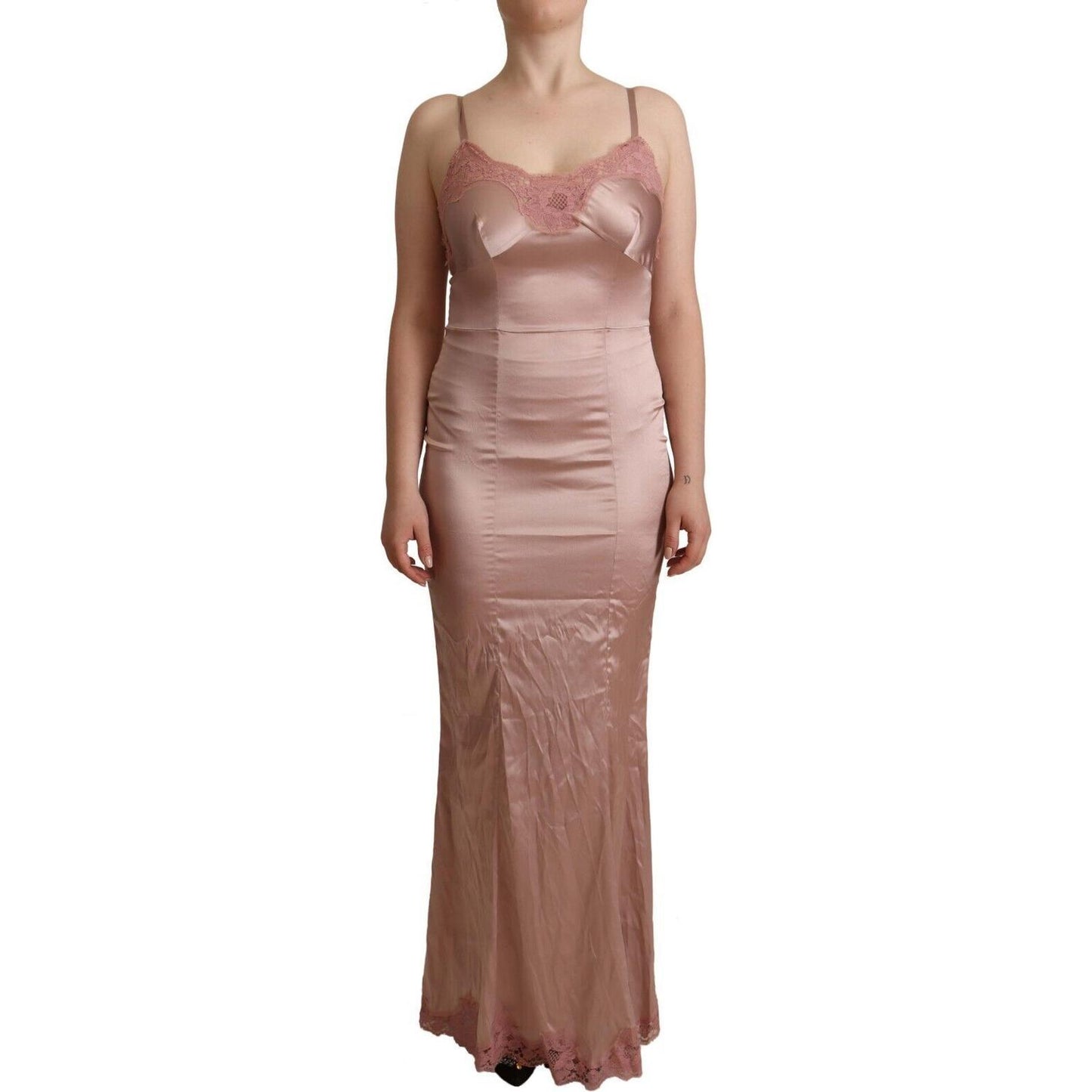 Dolce & Gabbana Elegant Pink Lace Maxi Bodycon Dress WOMAN DRESSES Dolce & Gabbana Dim Gray