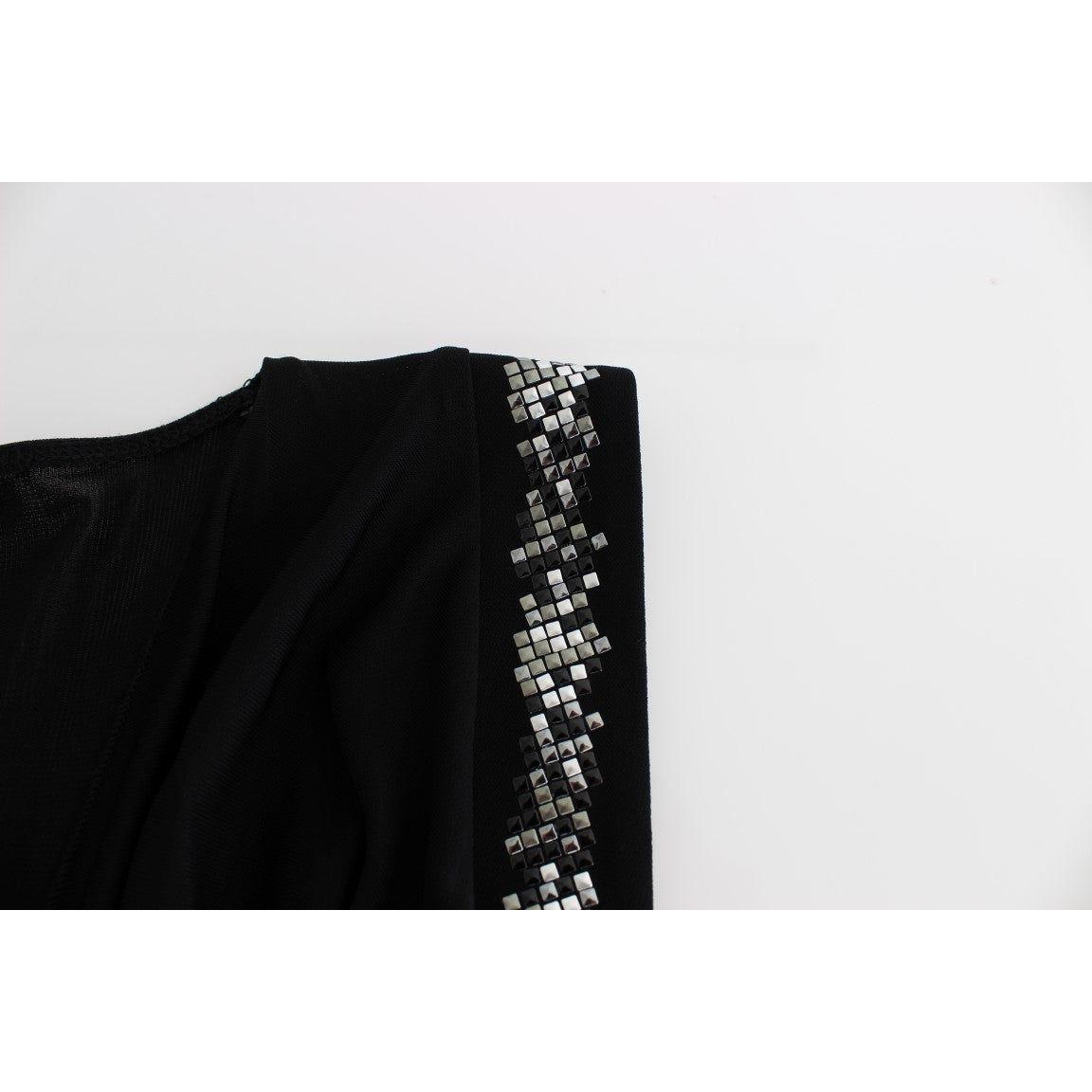 Roccobarocco Black Embellished Jersey Mini Sheath Short Dress