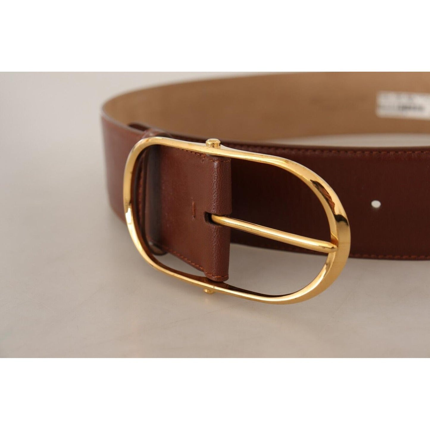 Dolce & Gabbana Elegant Brown Leather Belt with Gold Buckle Dolce & Gabbana Dark Gray