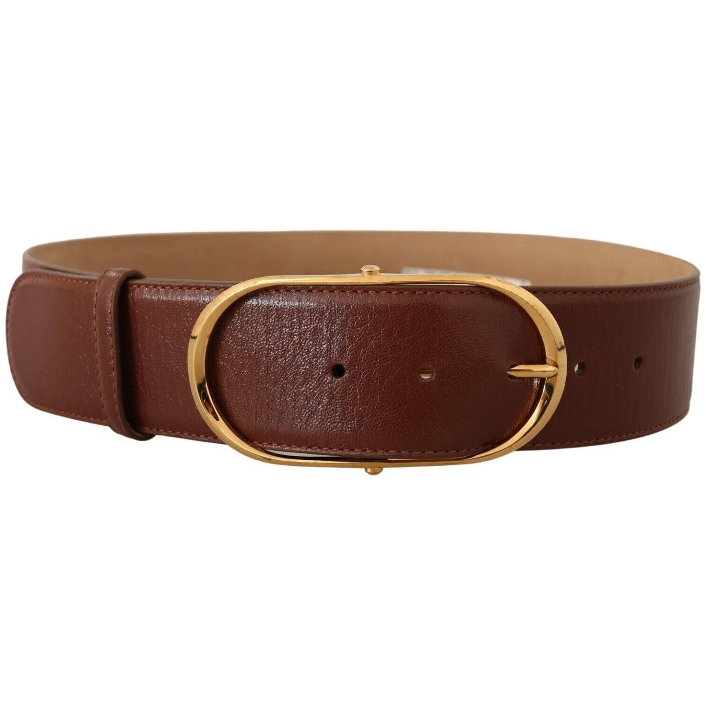 Dolce & Gabbana Elegant Brown Leather Belt with Gold Buckle Dolce & Gabbana Saddle Brown
