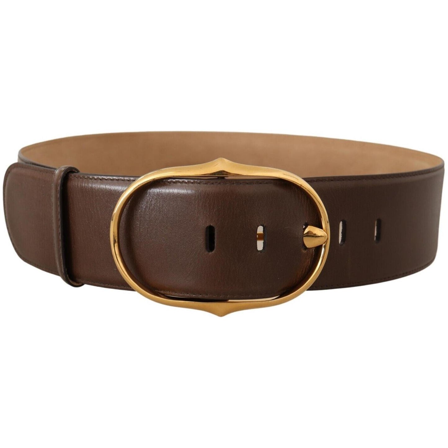 Dolce & Gabbana Elegant Brown Leather Belt with Gold Buckle Dolce & Gabbana Dark Slate Gray