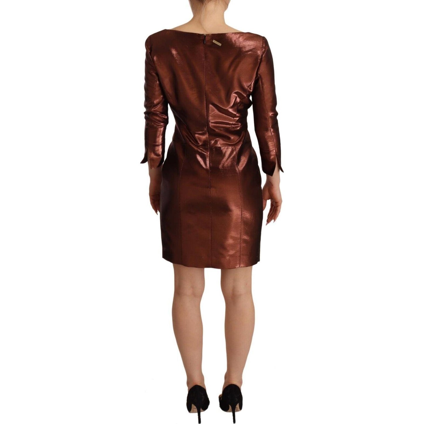 GF Ferre Elegant Bronze Sheath Mini Dress with Square Neck GF Ferre Black