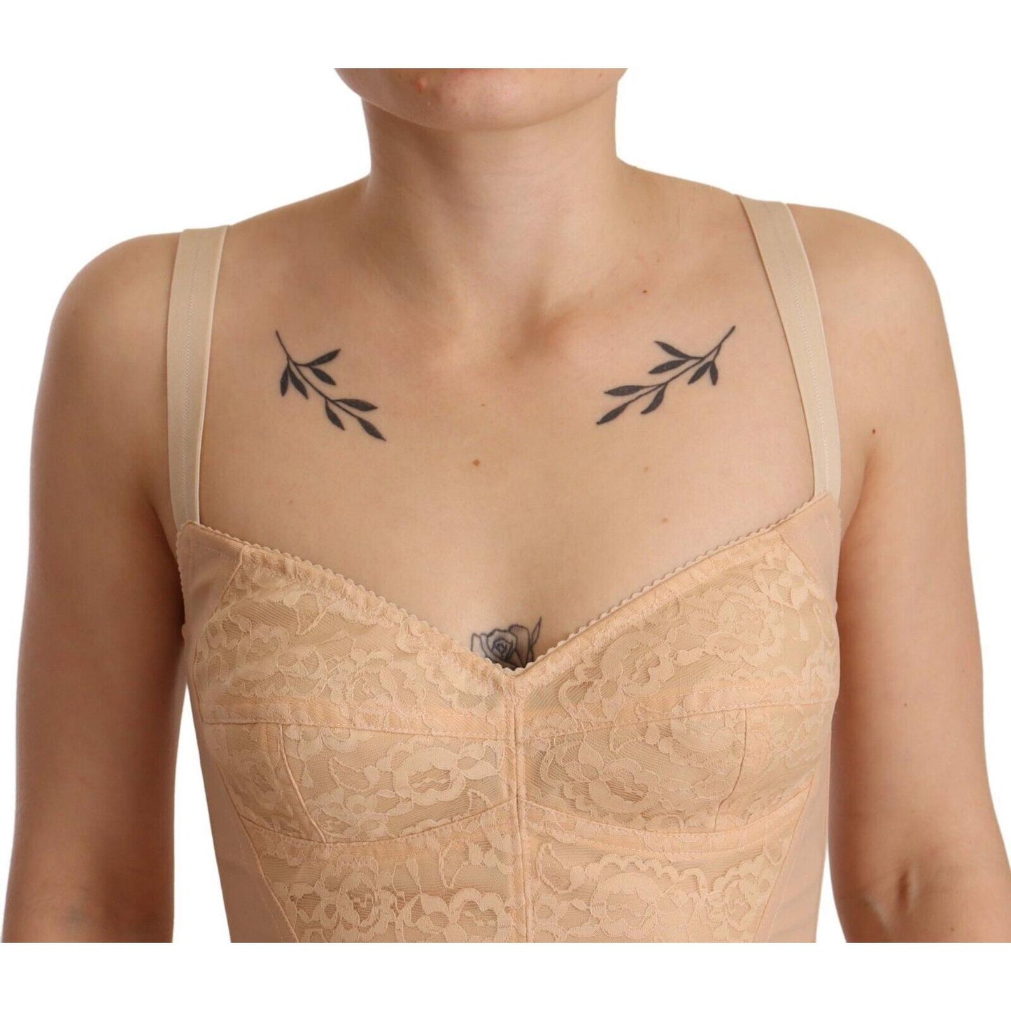 Dolce & Gabbana Beige Lace Panel Stretch Bodysuit Dolce & Gabbana Rosy Brown