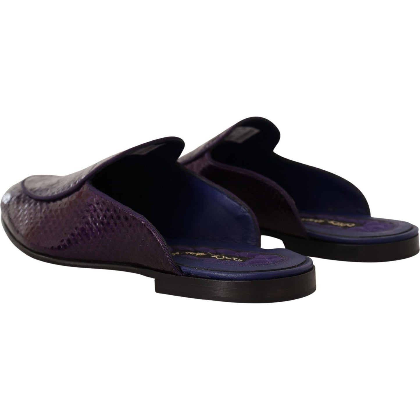 Dolce & Gabbana Purple Exotic Python Leather Slides Dolce & Gabbana Black