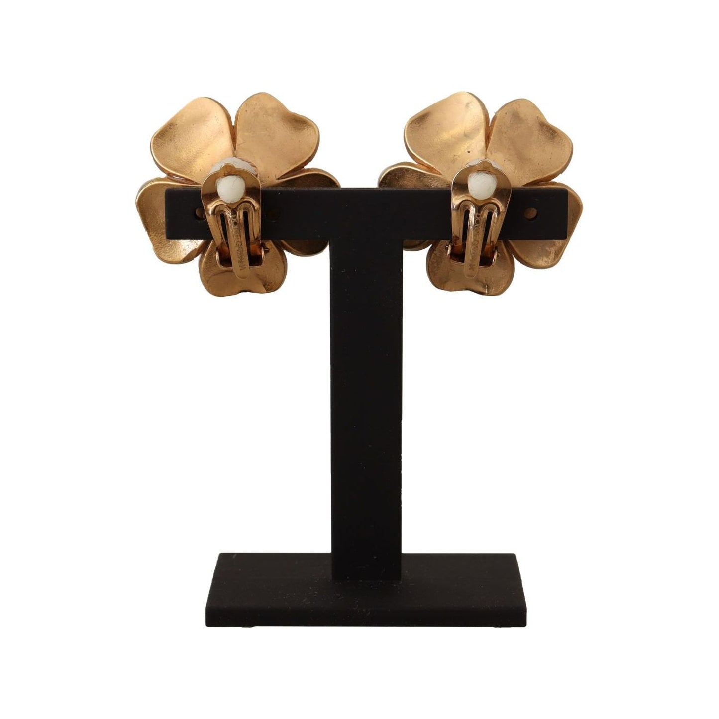 Dolce & Gabbana Elegant Floral Crystal Pearl Clip-On Earrings Earrings Dolce & Gabbana Tan