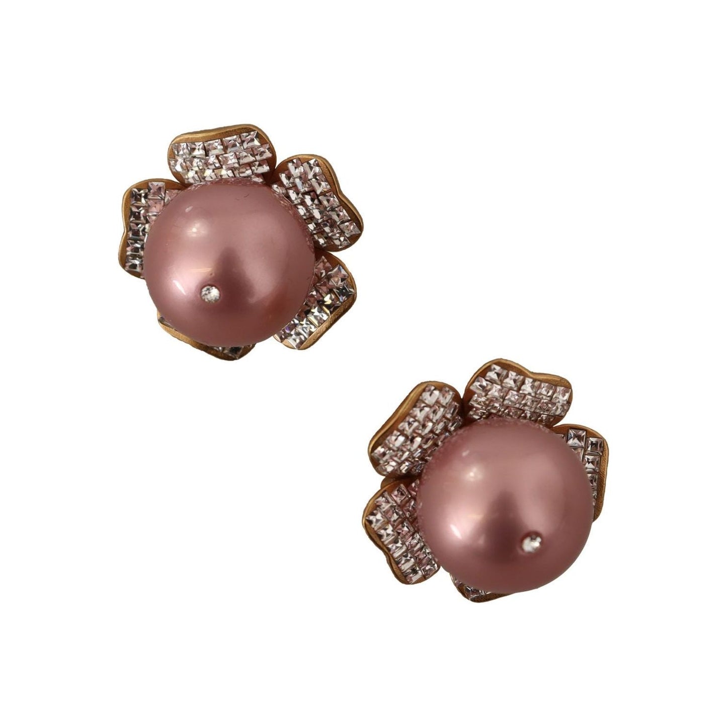 Dolce & Gabbana Elegant Floral Crystal Pearl Clip-On Earrings Earrings Dolce & Gabbana Dim Gray