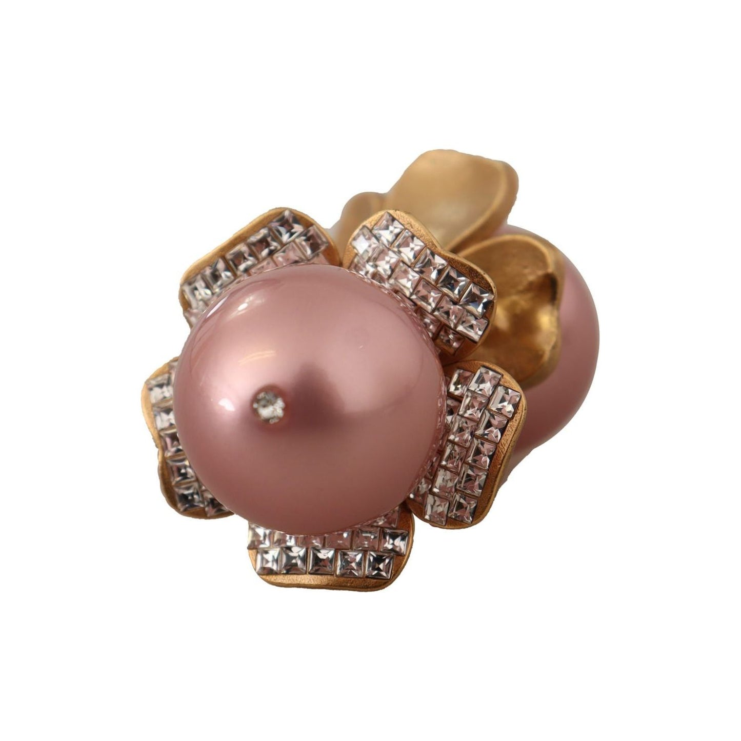 Dolce & Gabbana Elegant Floral Crystal Pearl Clip-On Earrings Earrings Dolce & Gabbana Dim Gray