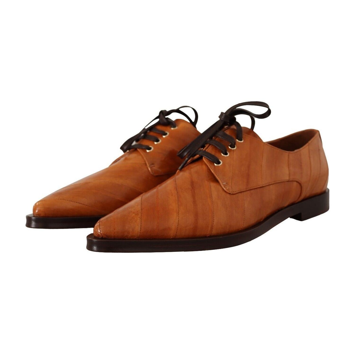 Dolce & Gabbana Elegant Eel Leather Lace-Up Formal Flats Dolce & Gabbana Saddle Brown