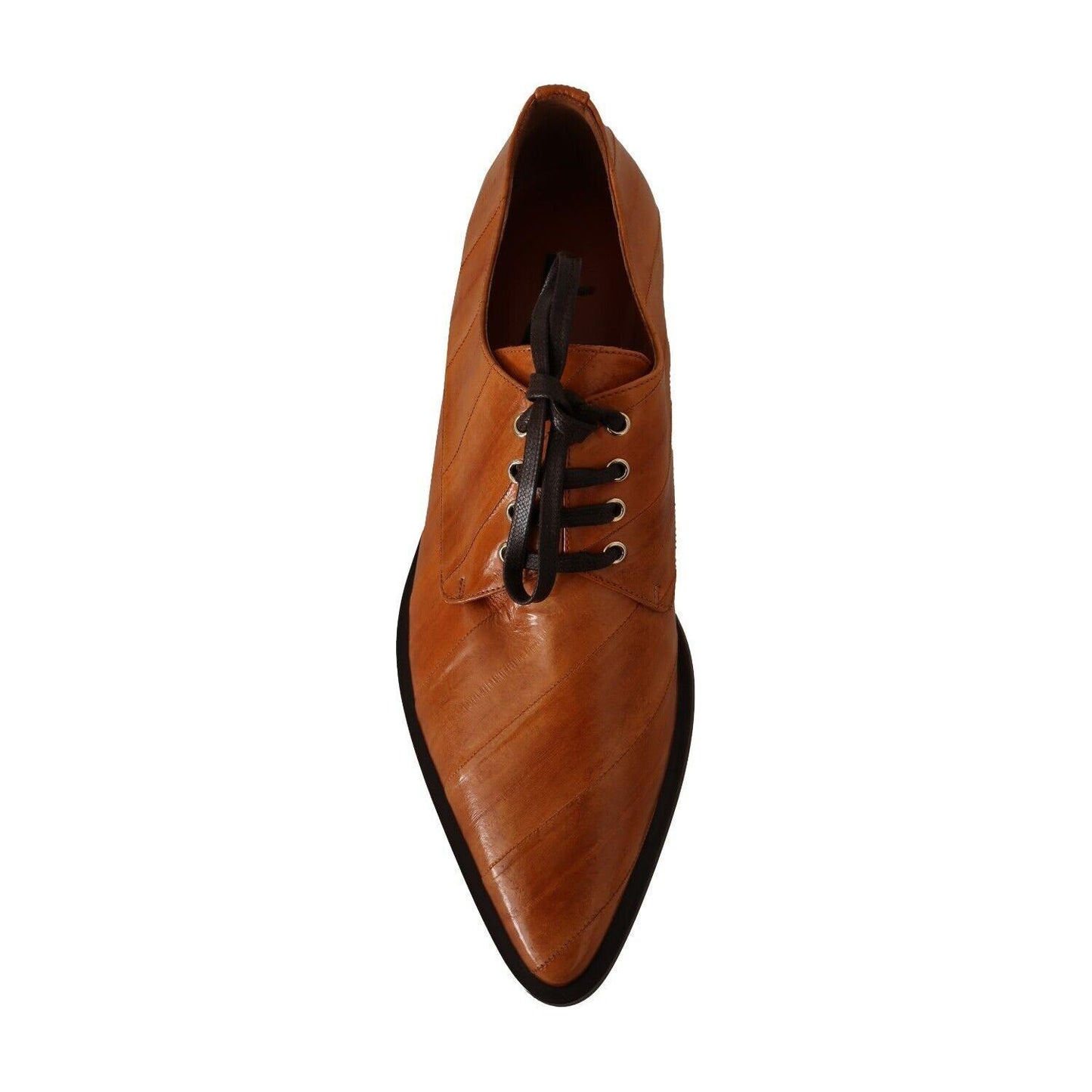 Dolce & Gabbana Elegant Eel Leather Lace-Up Formal Flats Dolce & Gabbana Saddle Brown