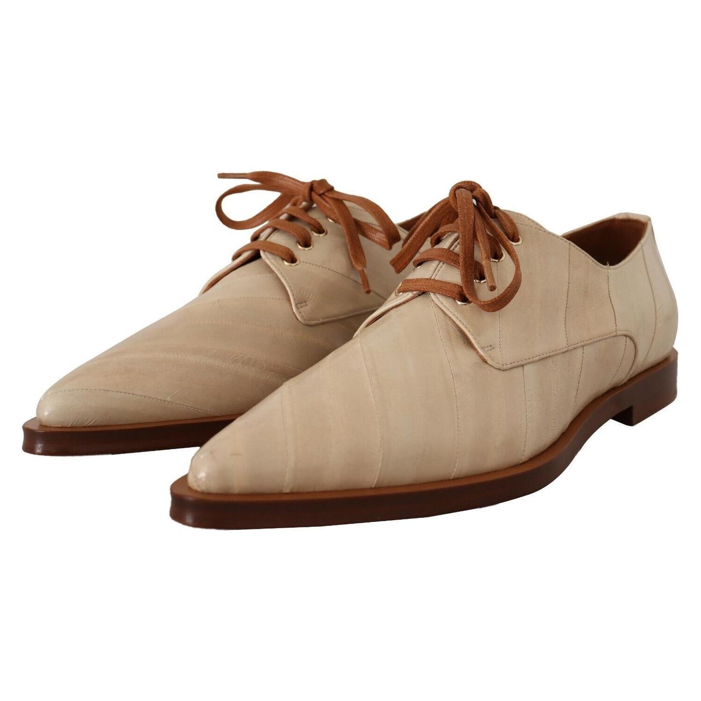 Dolce & Gabbana Elegant Beige Eel Leather Formal Flats Dolce & Gabbana Rosy Brown
