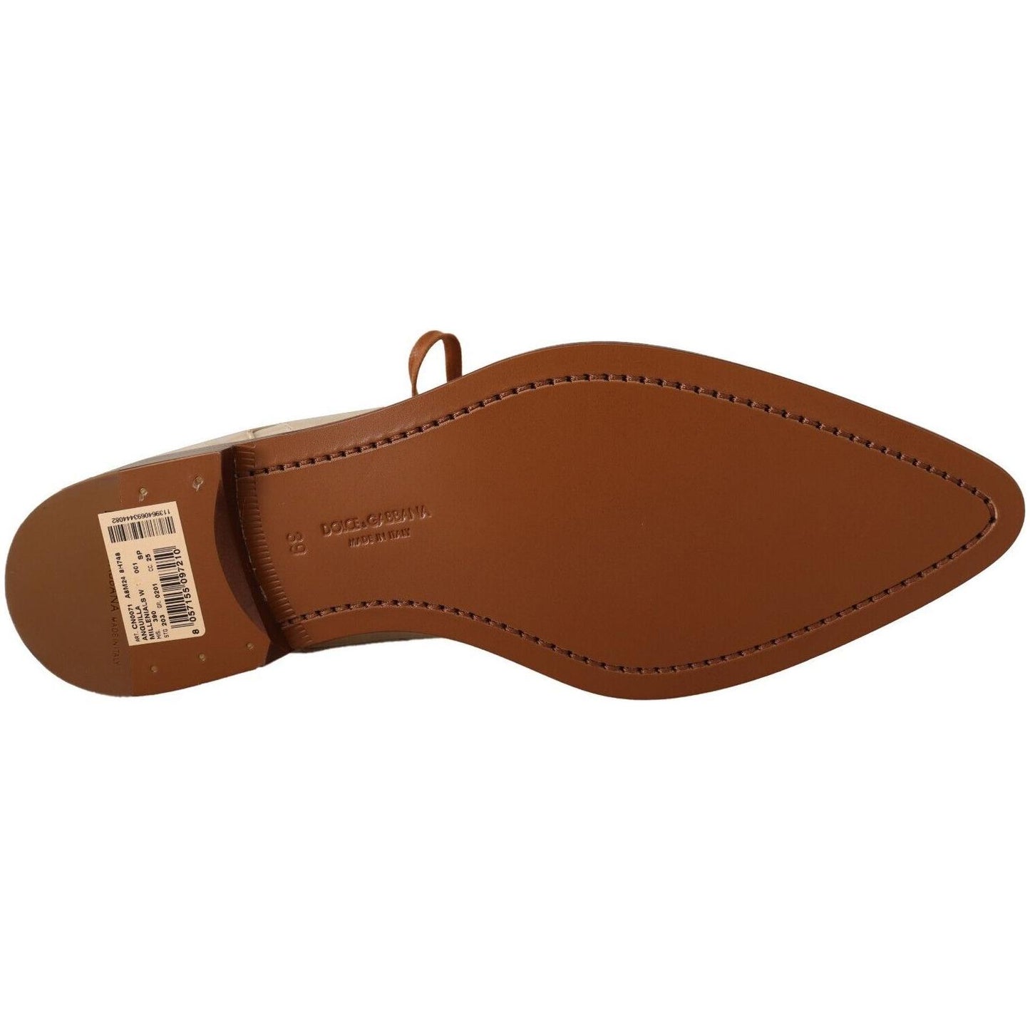 Dolce & Gabbana Elegant Beige Eel Leather Formal Flats Dolce & Gabbana Saddle Brown