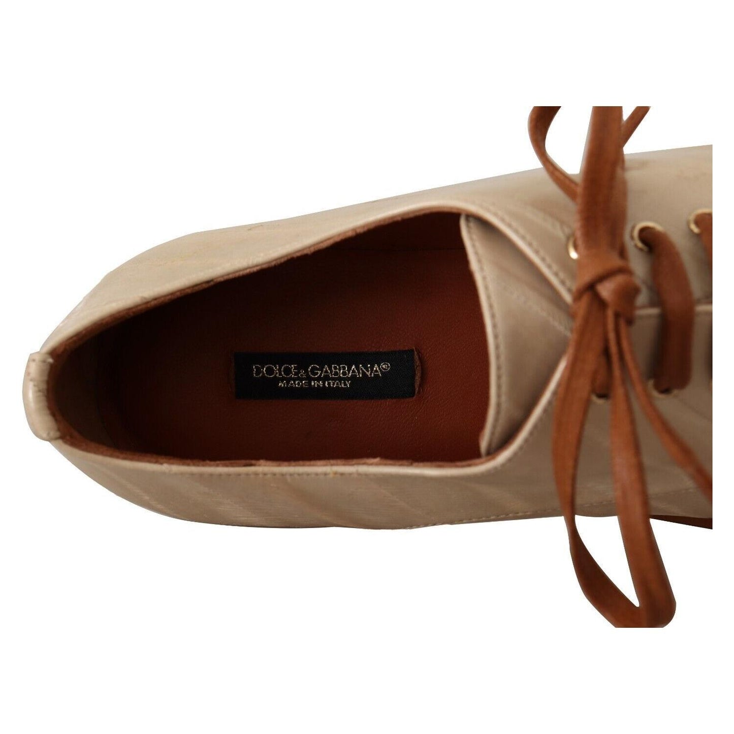 Dolce & Gabbana Elegant Beige Eel Leather Formal Flats Dolce & Gabbana Saddle Brown