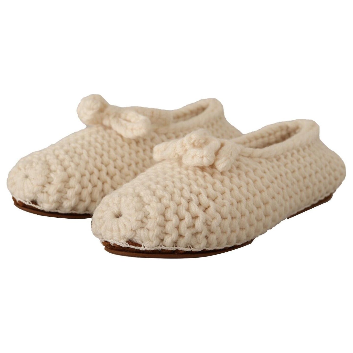 Dolce & Gabbana Chic Wool Knit Ballerina Flats Dolce & Gabbana Tan