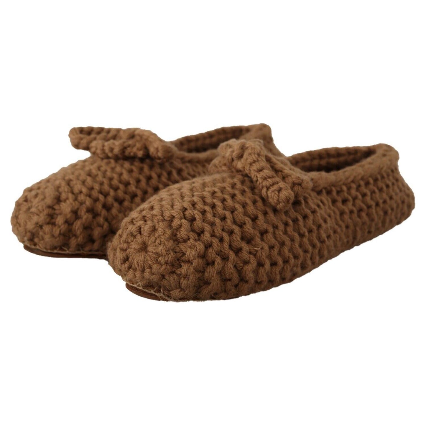 Dolce & Gabbana Elegant Wool Knit Ballerina Flats in Brown Dolce & Gabbana Saddle Brown