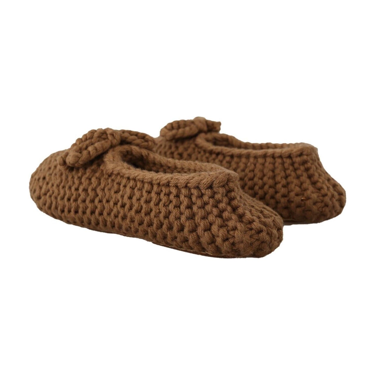 Dolce & Gabbana Elegant Wool Knit Ballerina Flats in Brown Dolce & Gabbana Saddle Brown