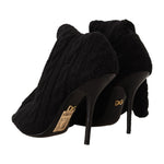 Dolce & Gabbana Black Stretch Socks Knee High Booties Shoes LA9668 - 38