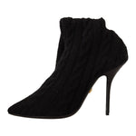 Dolce & Gabbana Black Stretch Socks Knee High Booties Shoes LA9668 - 38