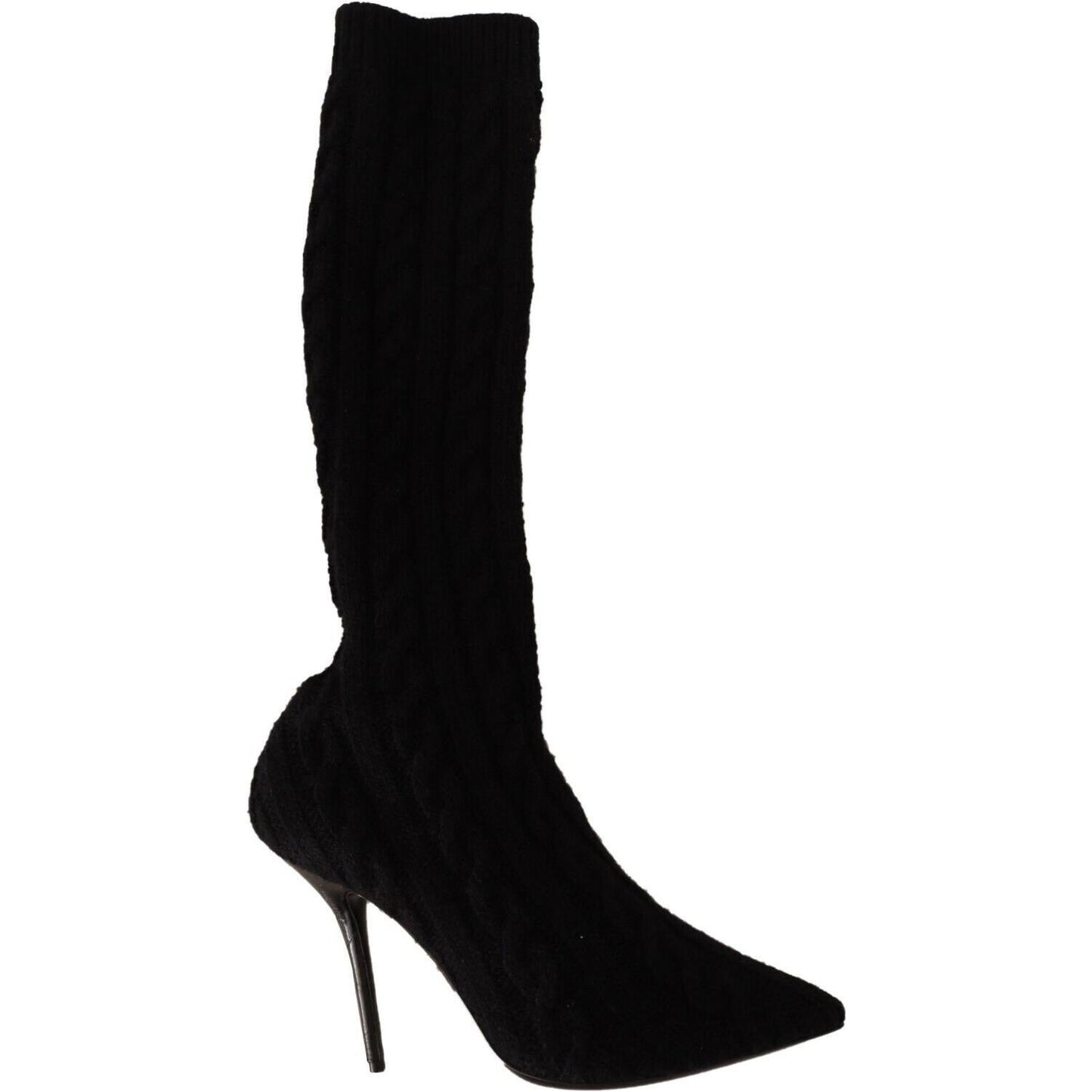 Dolce & Gabbana Black Stretch Socks Knee High Booties Shoes LA9668 - 38