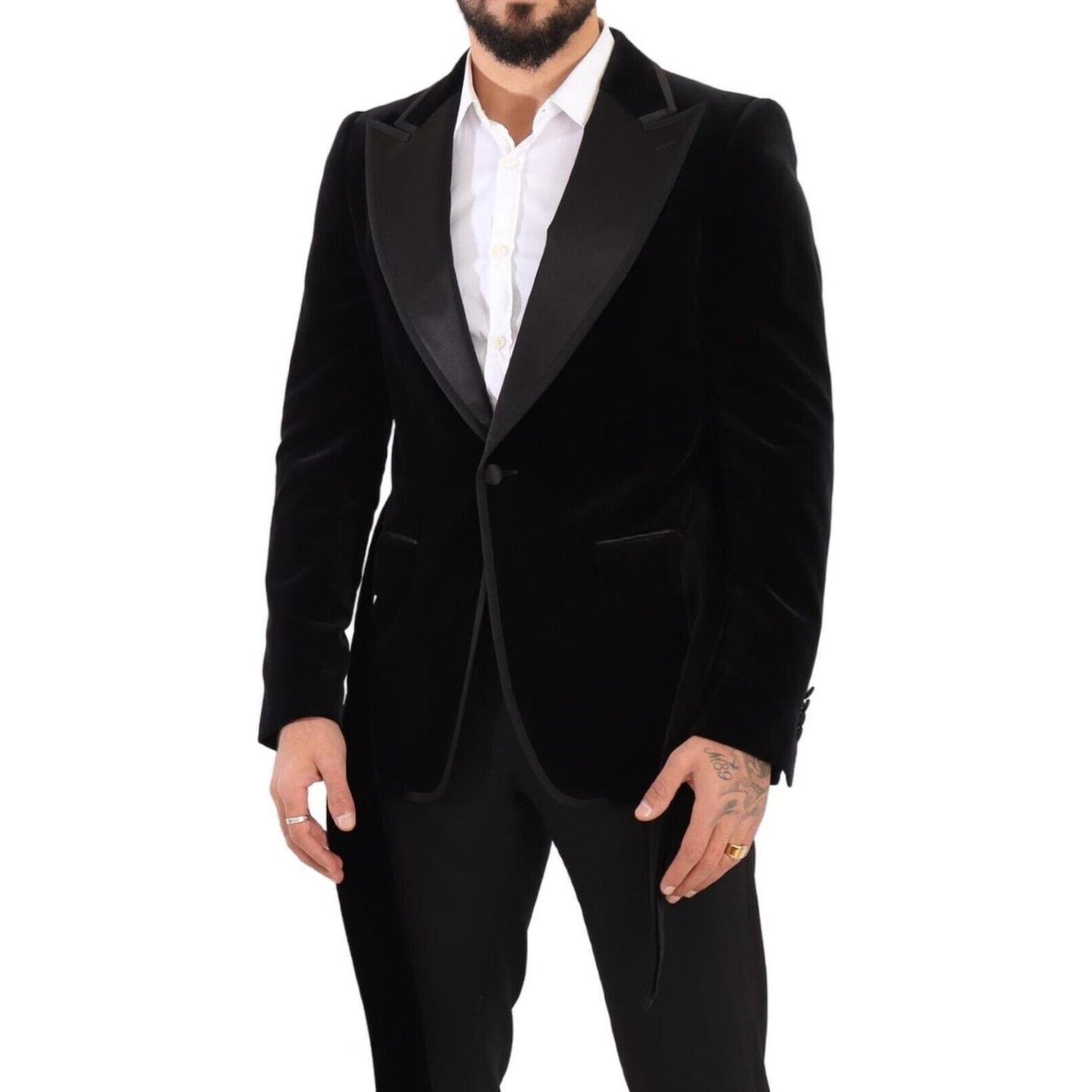 Dolce & Gabbana Black Velvet Single Breasted One Button Blazer KOS1925 - 48