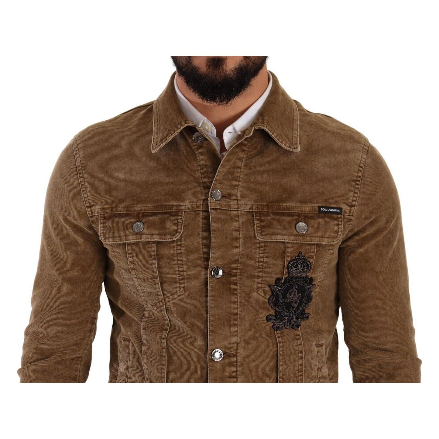 Dolce & Gabbana Elegant Corduroy Logo Jacket Dolce & Gabbana Dark Olive Green