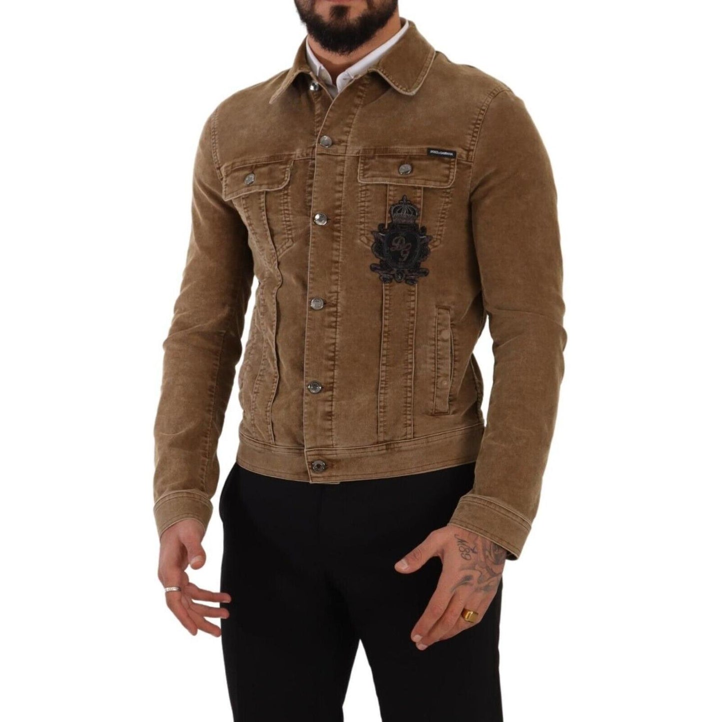 Dolce & Gabbana Elegant Corduroy Logo Jacket Dolce & Gabbana Dark Olive Green