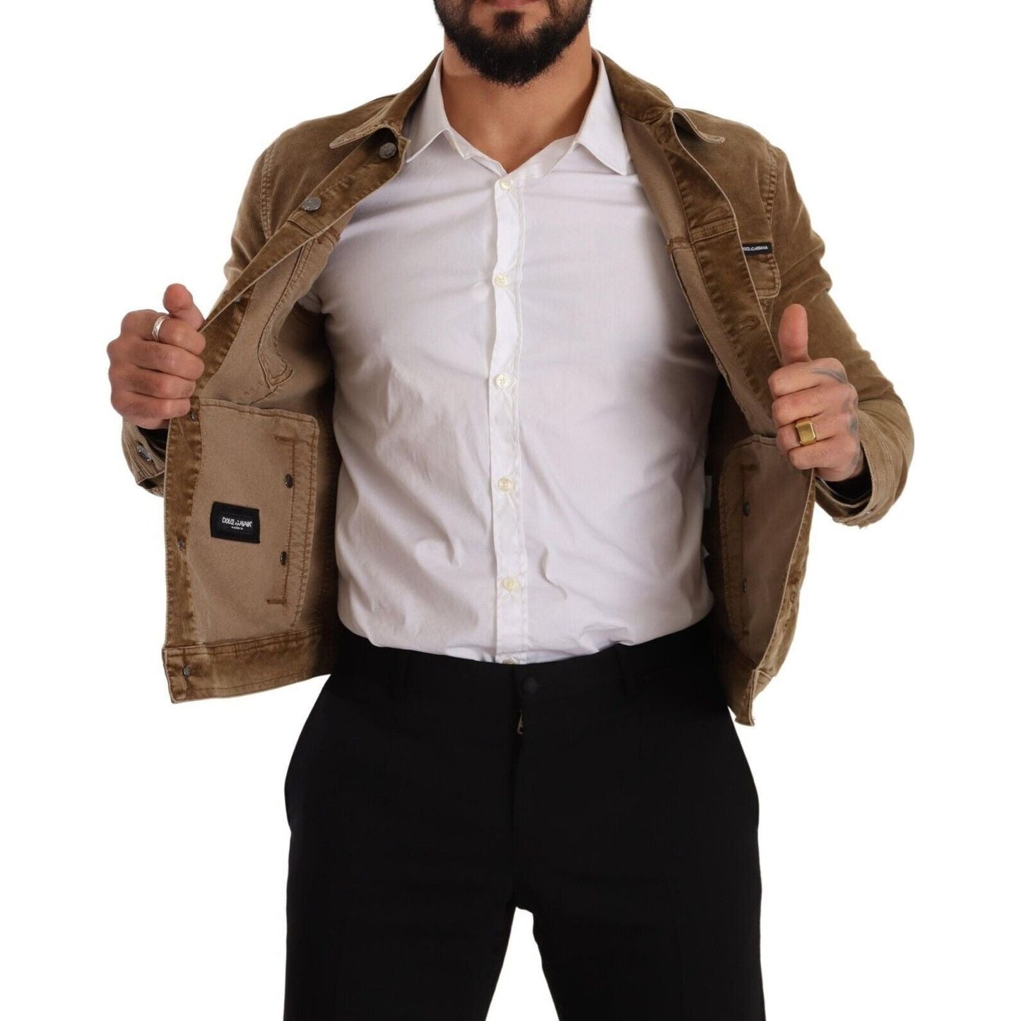 Dolce & Gabbana Elegant Corduroy Logo Jacket Dolce & Gabbana Black