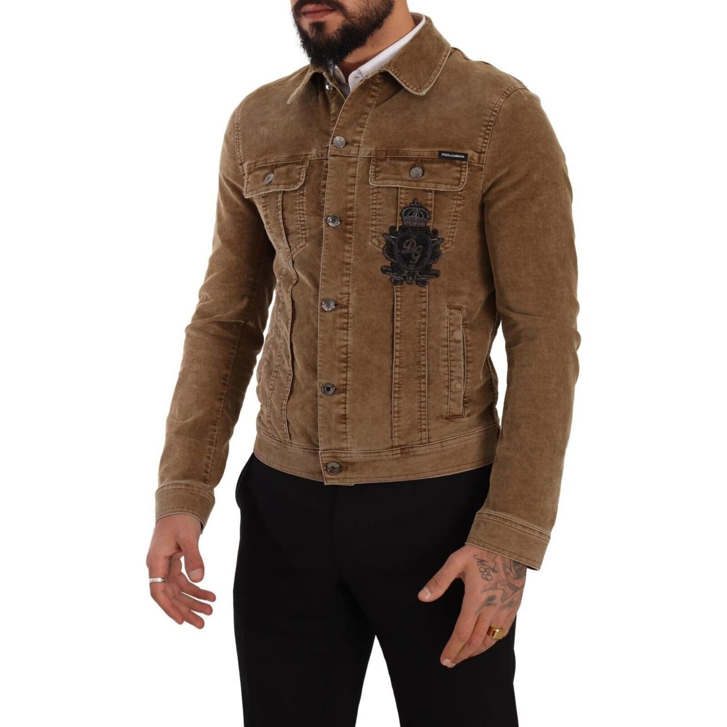 Dolce & Gabbana Elegant Corduroy Logo Jacket Dolce & Gabbana Dark Olive Green
