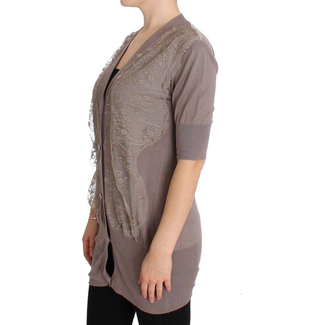 PINK MEMORIES Elegant Purple Cotton Lace Cardigan Sweater PINK MEMORIES Dim Gray