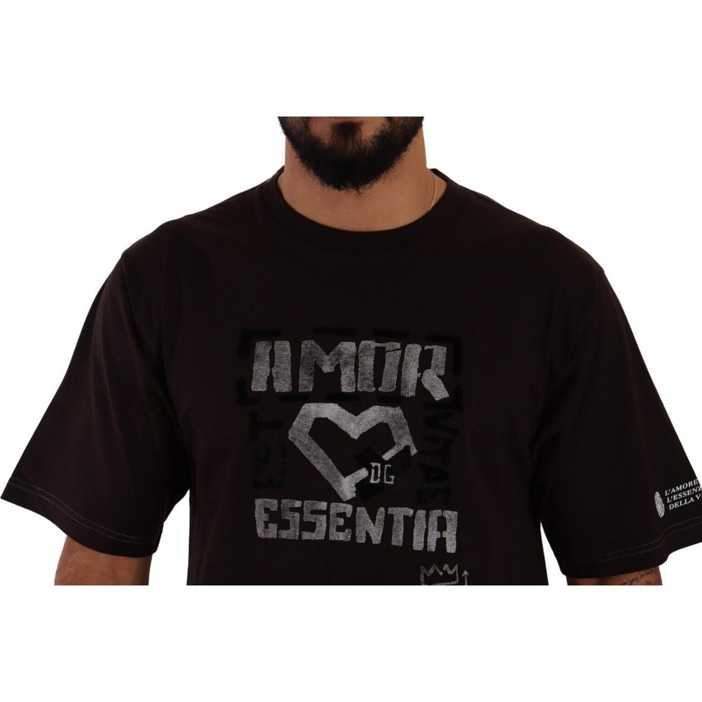 Dolce & Gabbana Elegant Burgundy L'Amore Crew Neck Tee Dolce & Gabbana Black