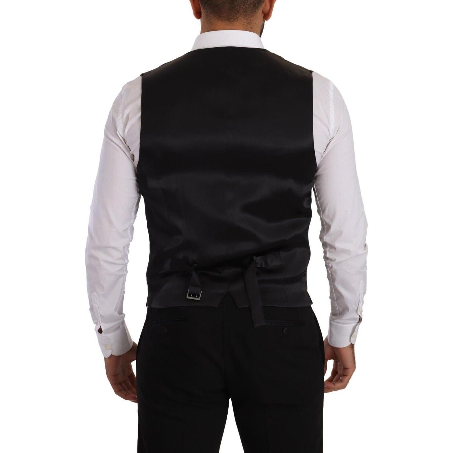 Dolce & Gabbana Black Striped Wool Silk Waistcoat Vest TSH7590 - 48