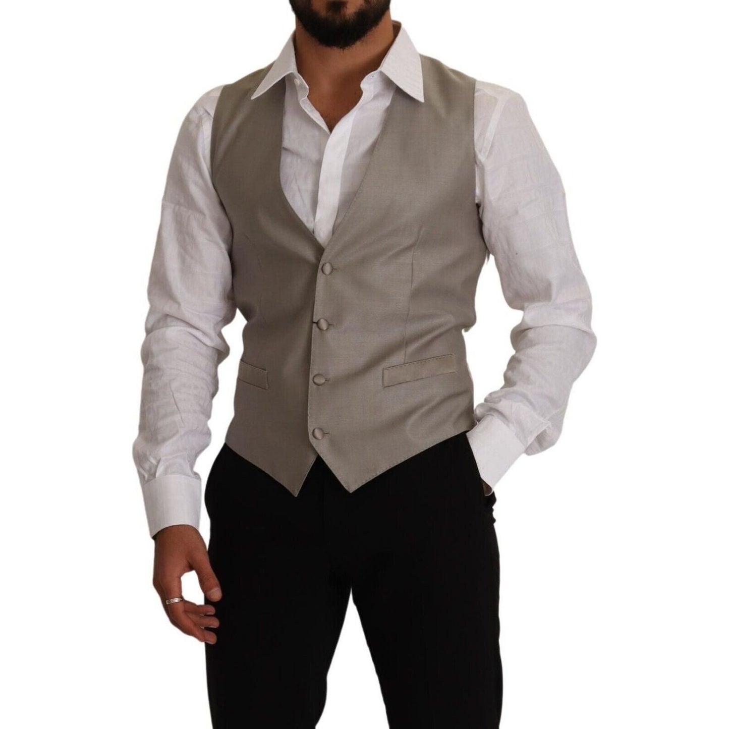 Dolce & Gabbana Elegant Single Breasted Dress Vest in Beige Dolce & Gabbana Dark Slate Gray