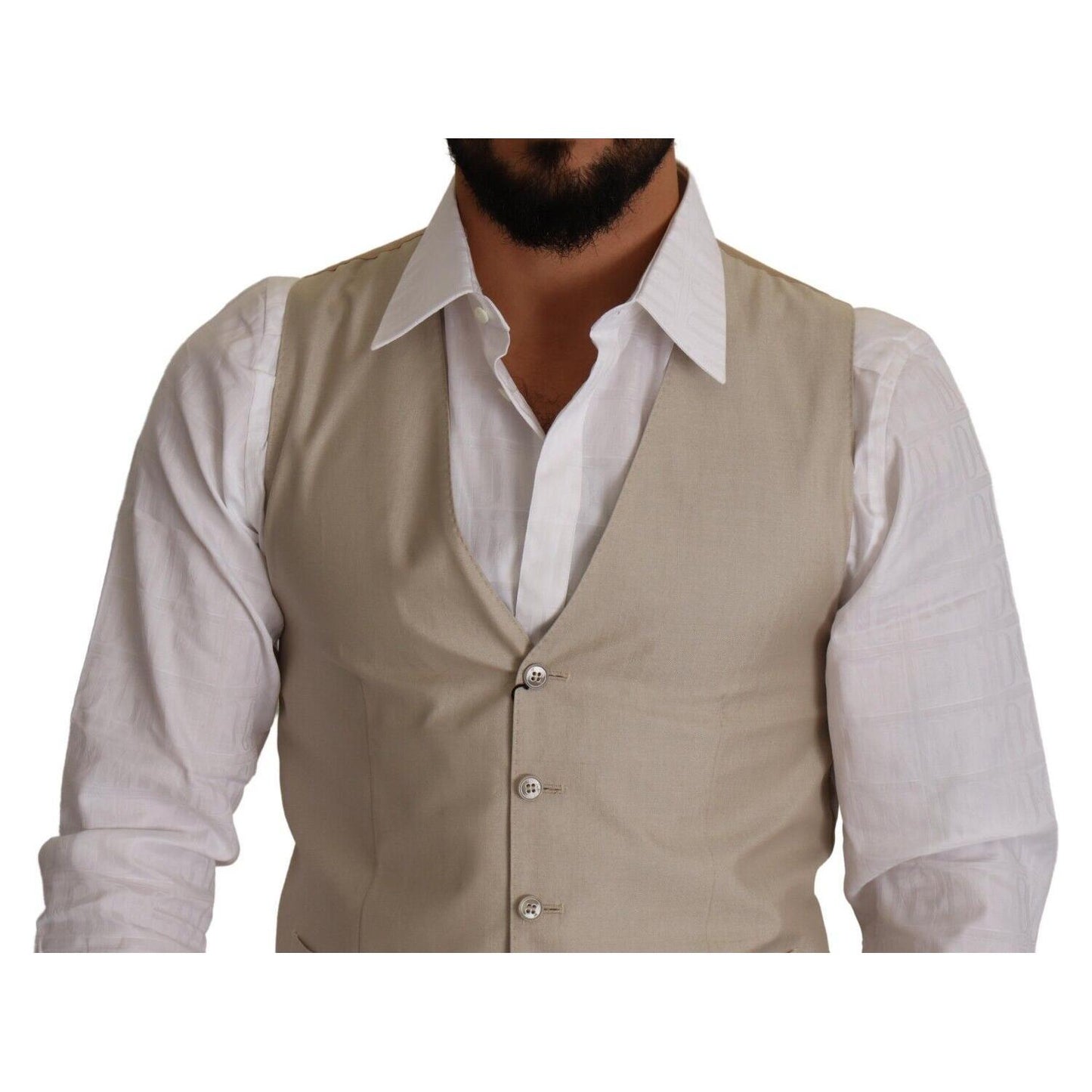 Dolce & Gabbana Beige Cotton Silk Formal Dress Vest Dolce & Gabbana Rosy Brown