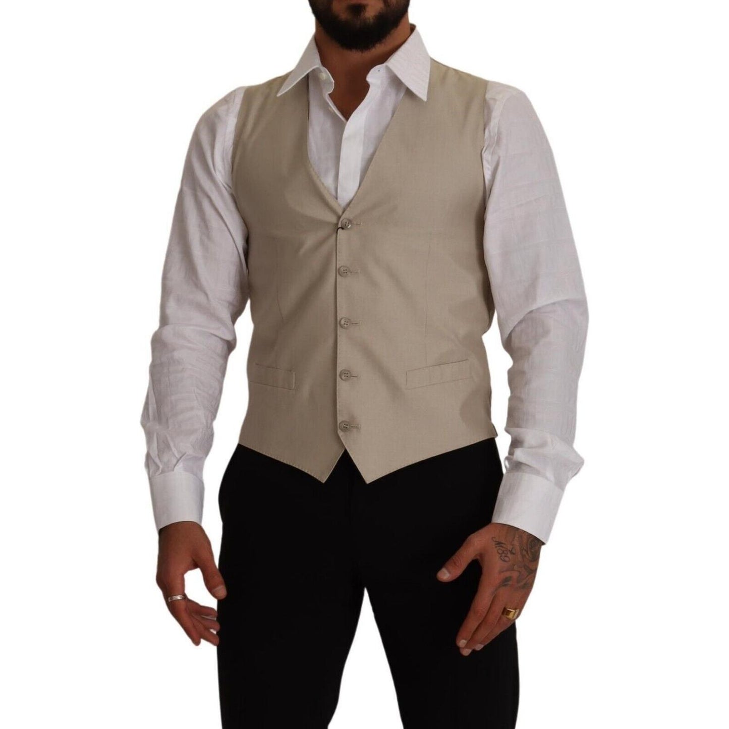 Dolce & Gabbana Beige Cotton Silk Formal Dress Vest Dolce & Gabbana Rosy Brown