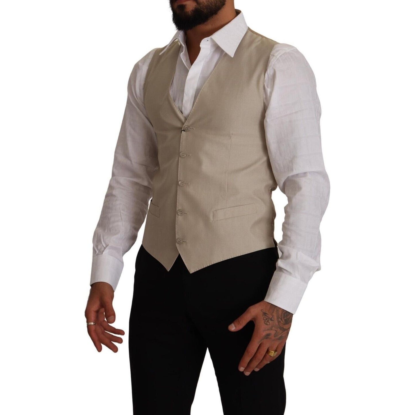 Dolce & Gabbana Beige Cotton Silk Formal Dress Vest Dolce & Gabbana Rosy Brown