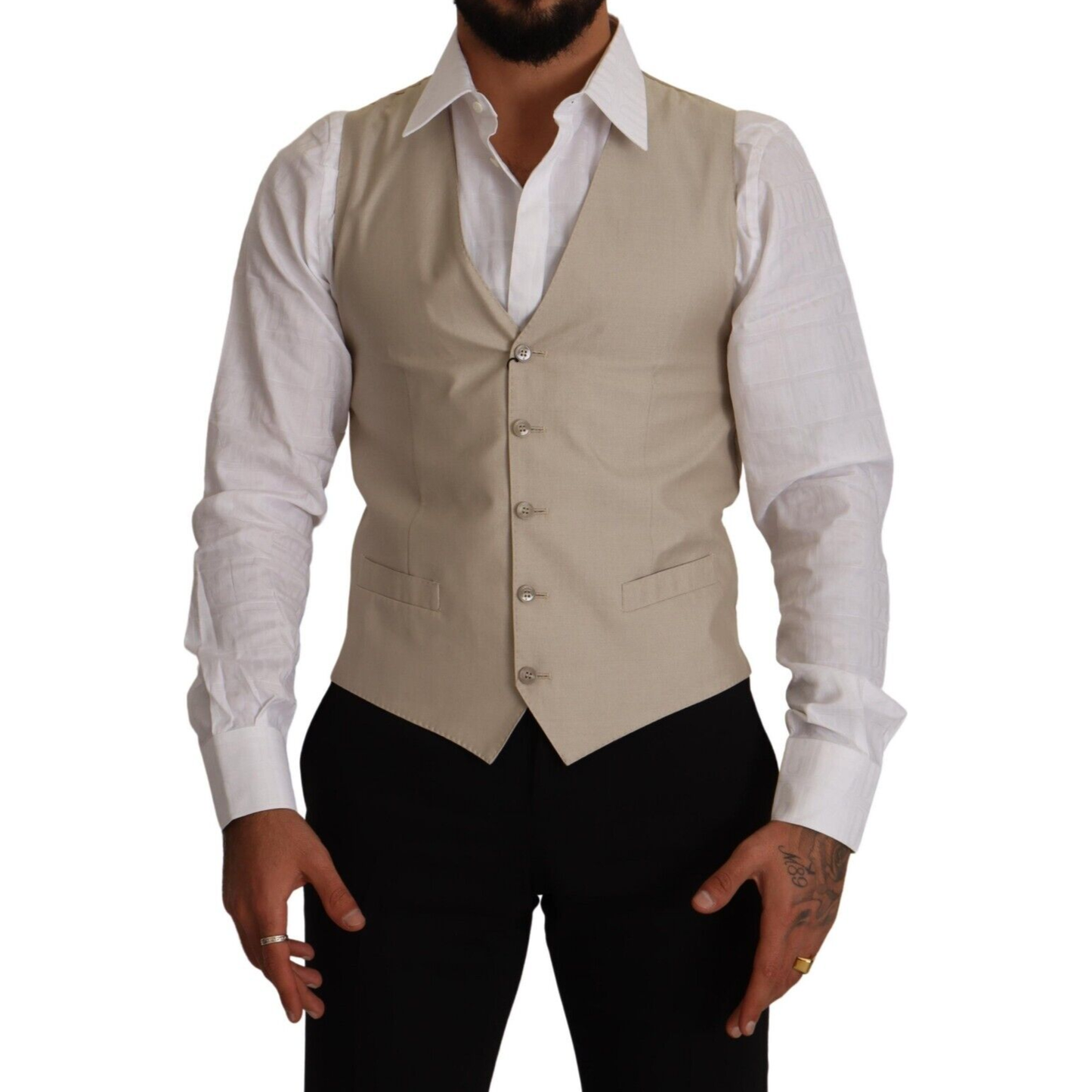 Dolce & Gabbana Beige Cotton Silk Formal Dress Vest Dolce & Gabbana Rosy Brown