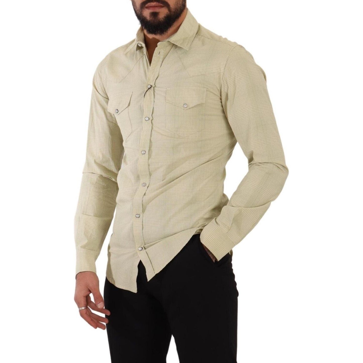 Dolce & Gabbana Elegant Sicilia Checkered Cotton Shirt Dolce & Gabbana Tan