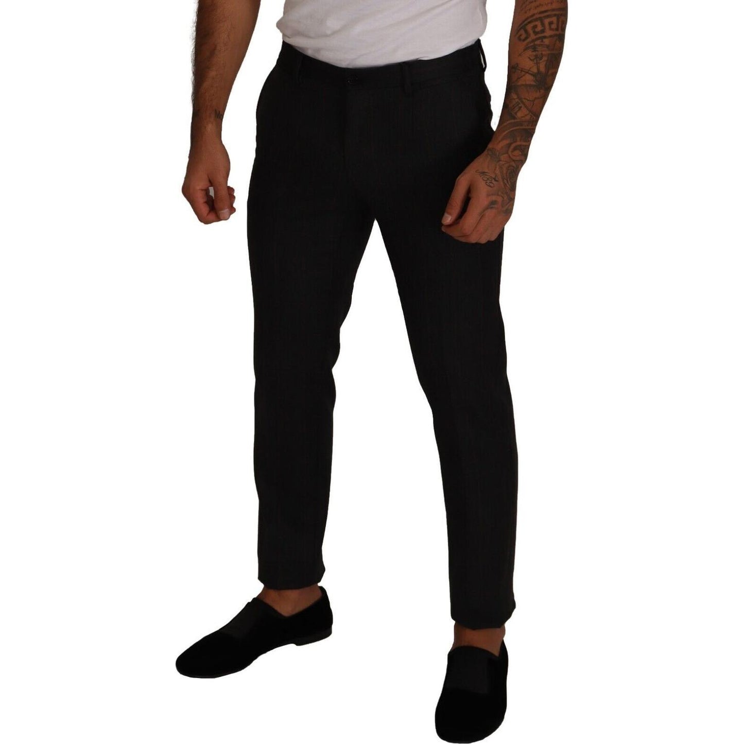 Dolce & Gabbana Elegant Gray Check Slim Fit Trousers Dolce & Gabbana Black