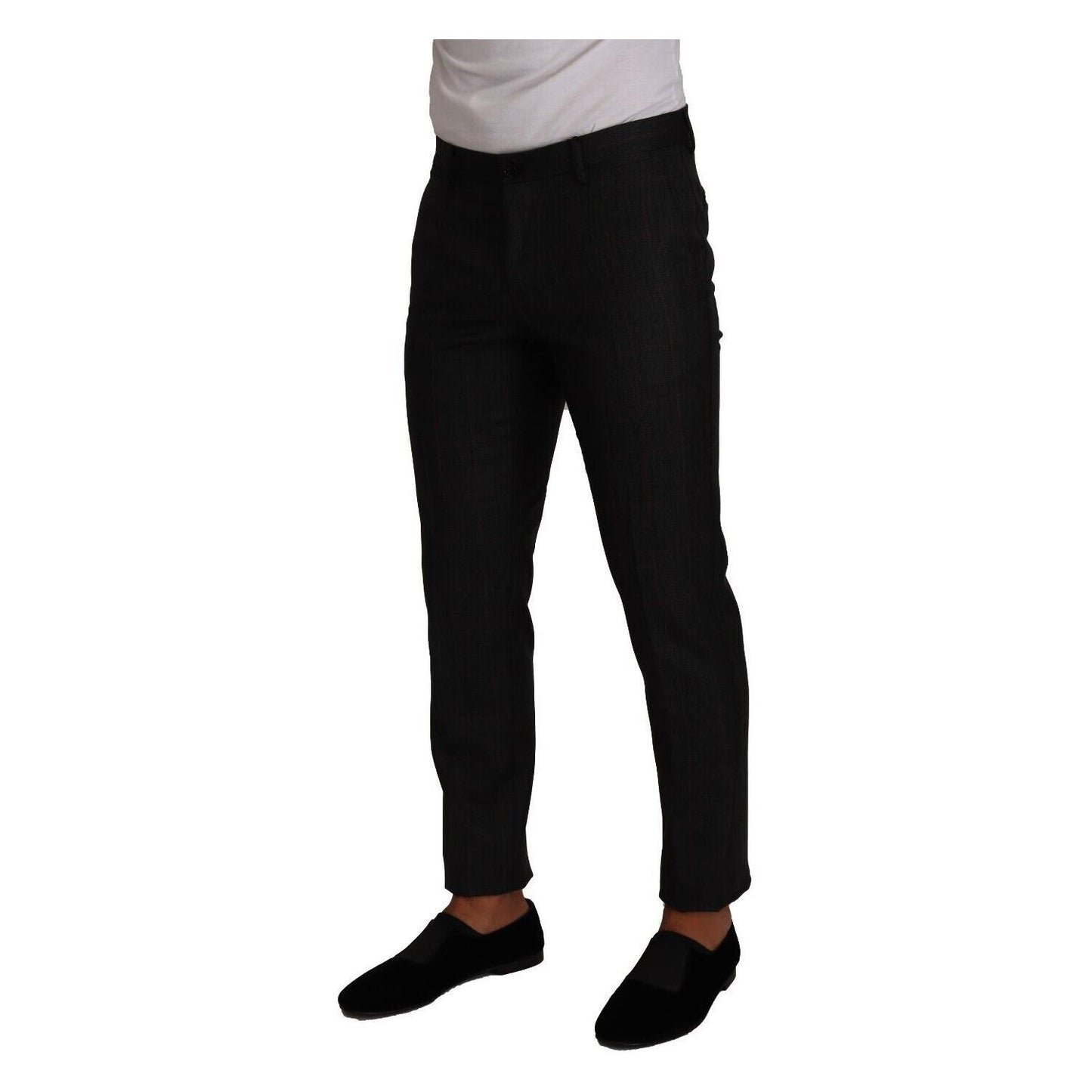 Dolce & Gabbana Elegant Gray Check Slim Fit Trousers Dolce & Gabbana Black