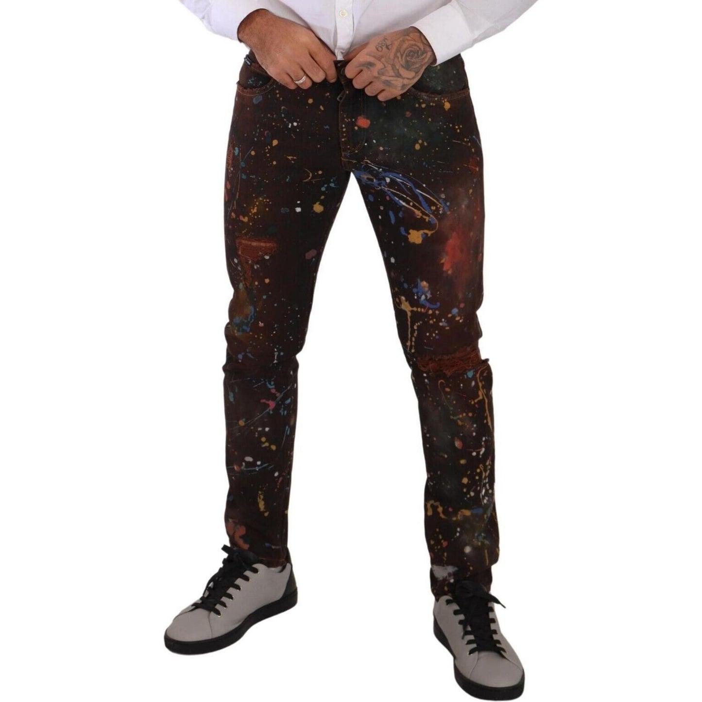 Dolce & Gabbana Multicolor Painted Skinny Denim Jeans Dolce & Gabbana Black
