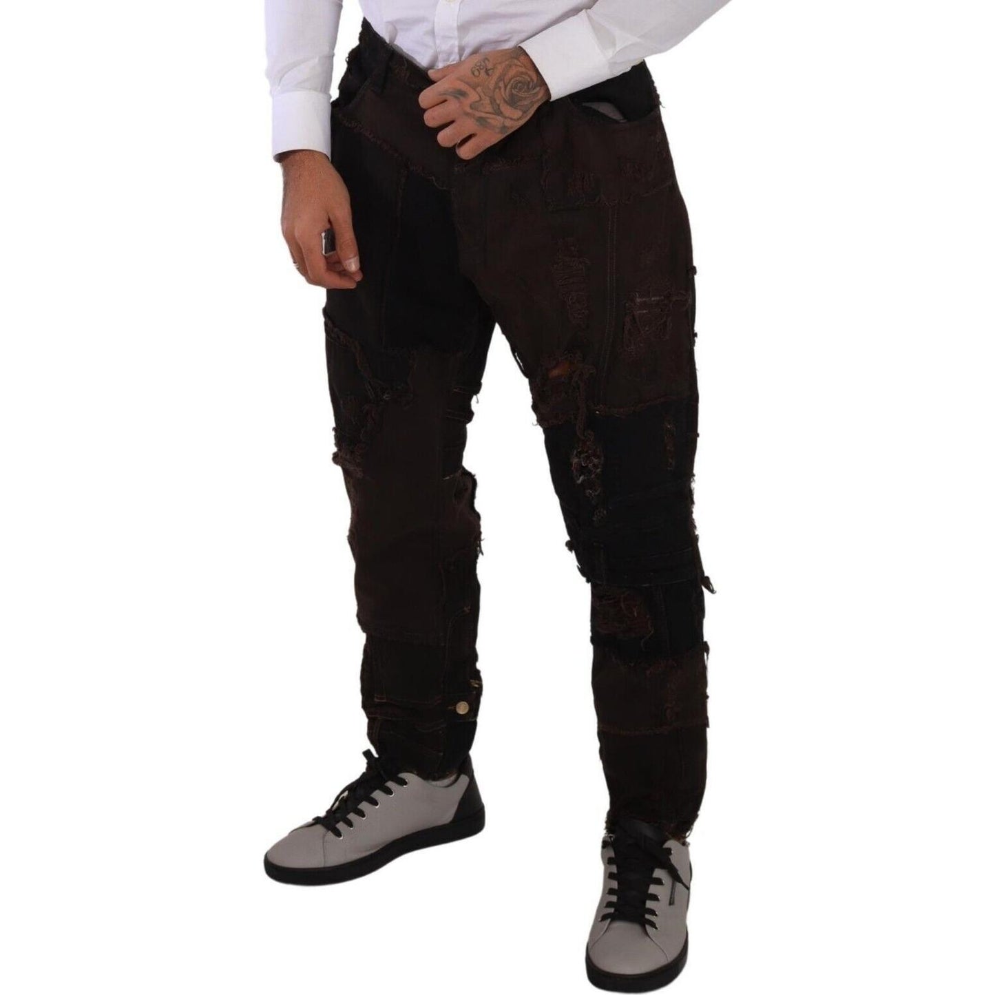 Dolce & Gabbana Elegant Distressed Patchwork Denim Jeans Dolce & Gabbana Black