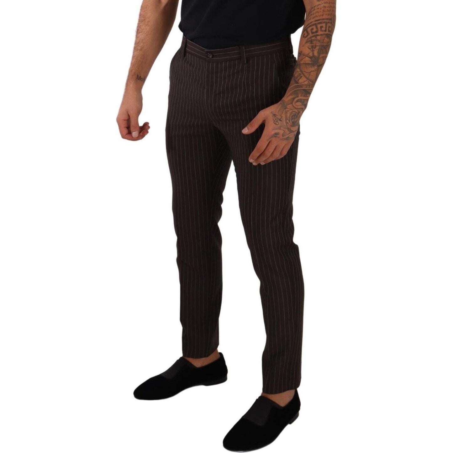 Dolce & Gabbana Elegant Brown Striped Woolen Men's Trousers Dolce & Gabbana Black