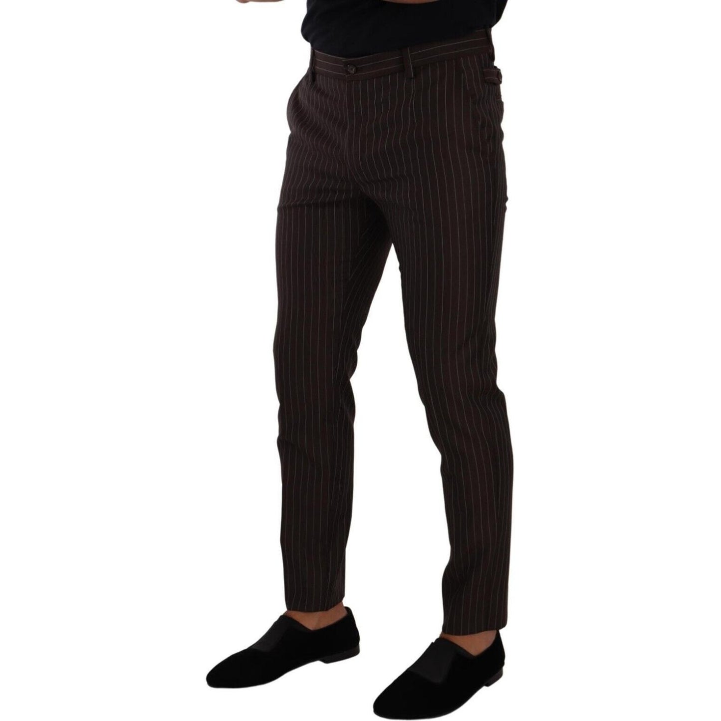 Dolce & Gabbana Elegant Brown Striped Woolen Men's Trousers Dolce & Gabbana Black