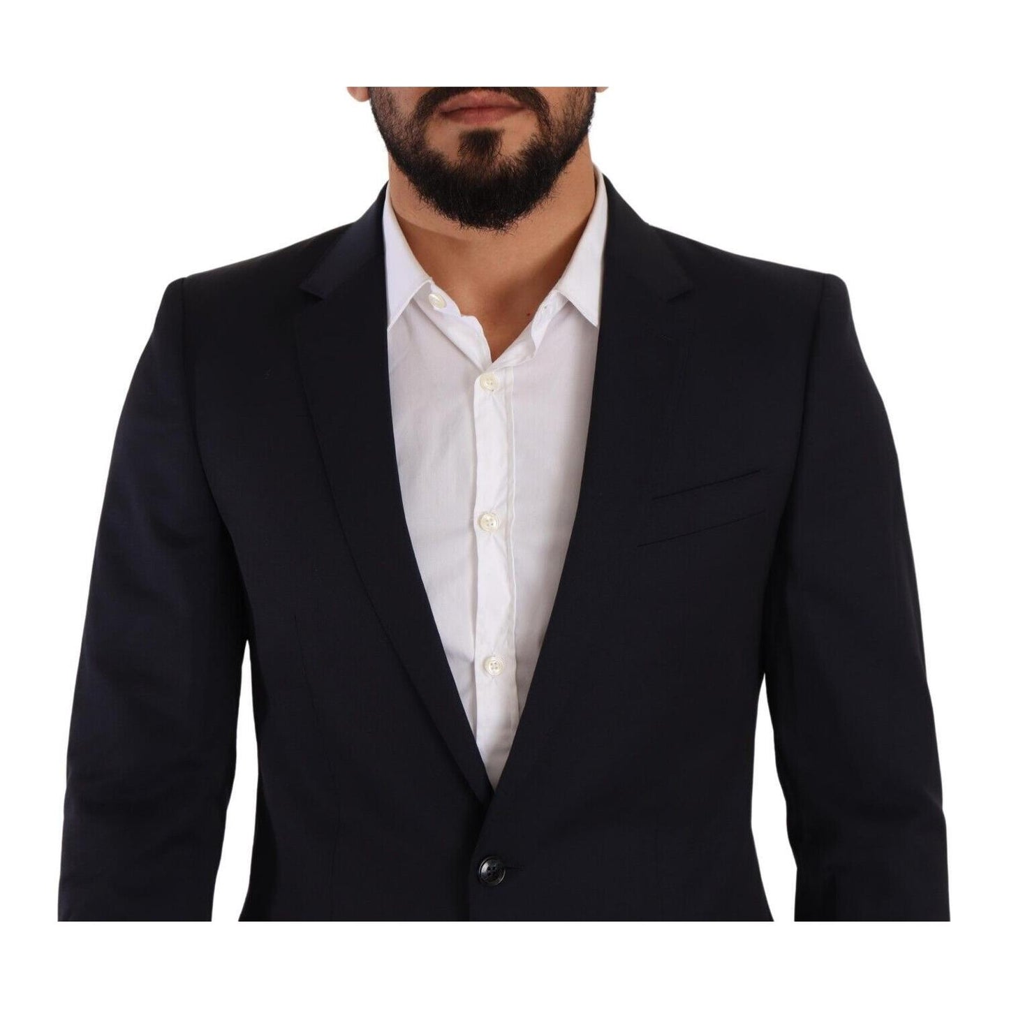 Dolce & Gabbana Sleek Navy Martini Slim Fit Wool Blazer Dolce & Gabbana Black