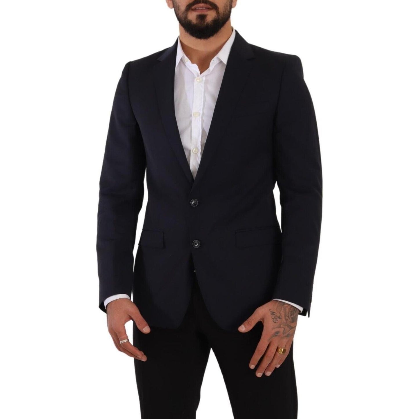 Dolce & Gabbana Sleek Navy Martini Slim Fit Wool Blazer Dolce & Gabbana Black