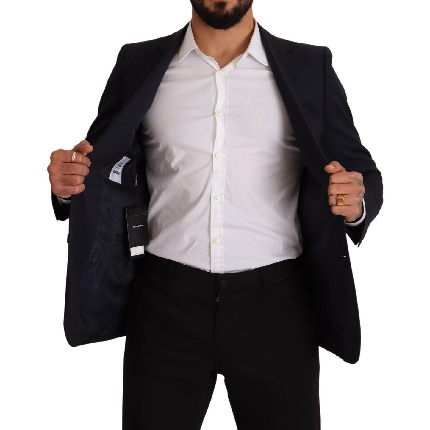 Dolce & Gabbana Sleek Navy Martini Slim Fit Wool Blazer Dolce & Gabbana Black