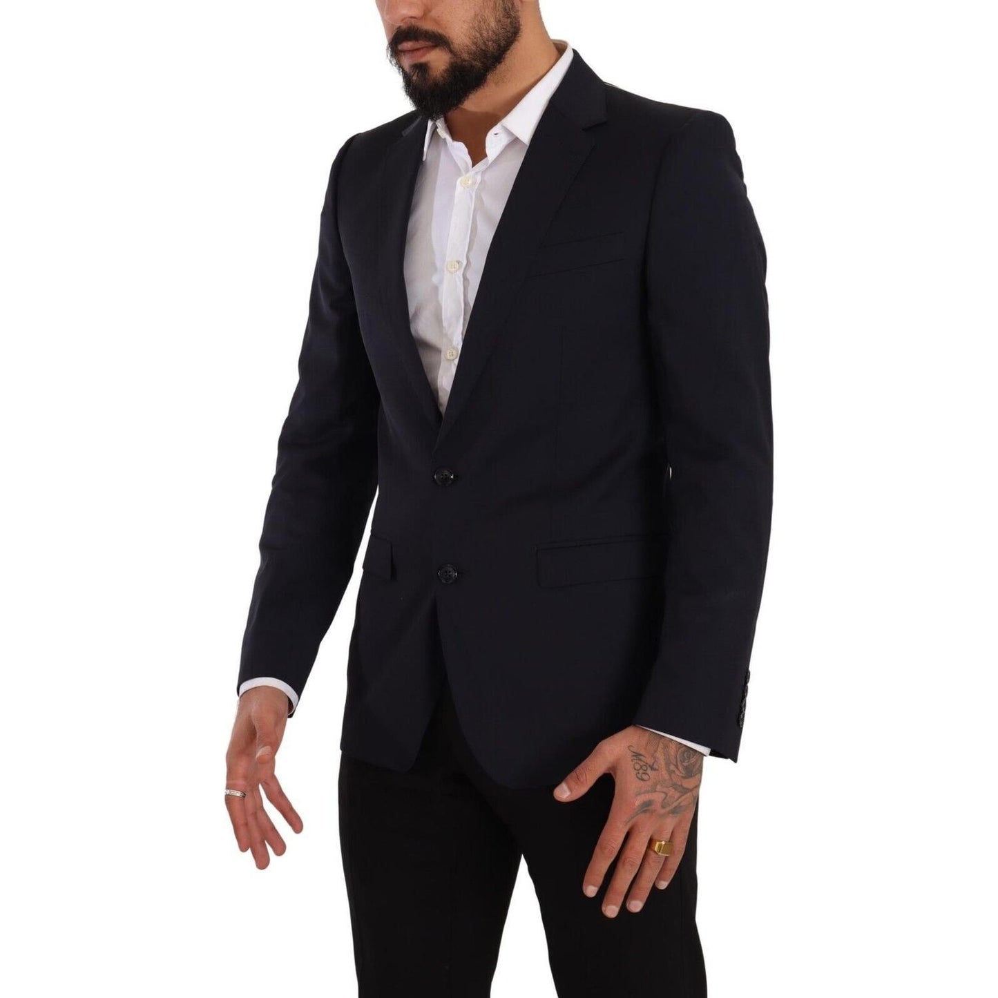 Dolce & Gabbana Sleek Navy Martini Slim Fit Wool Blazer Dolce & Gabbana Black