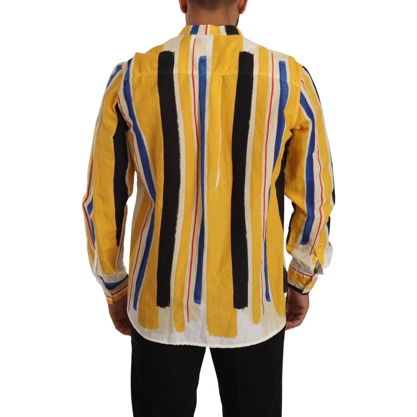 Dolce & Gabbana Elegant Yellow Striped Henley Shirt Dolce & Gabbana Black